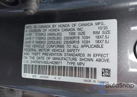 2020 Honda Cr-V 2Wd Ex from USA, damaged, VIN 2HKRW1H50LH428671